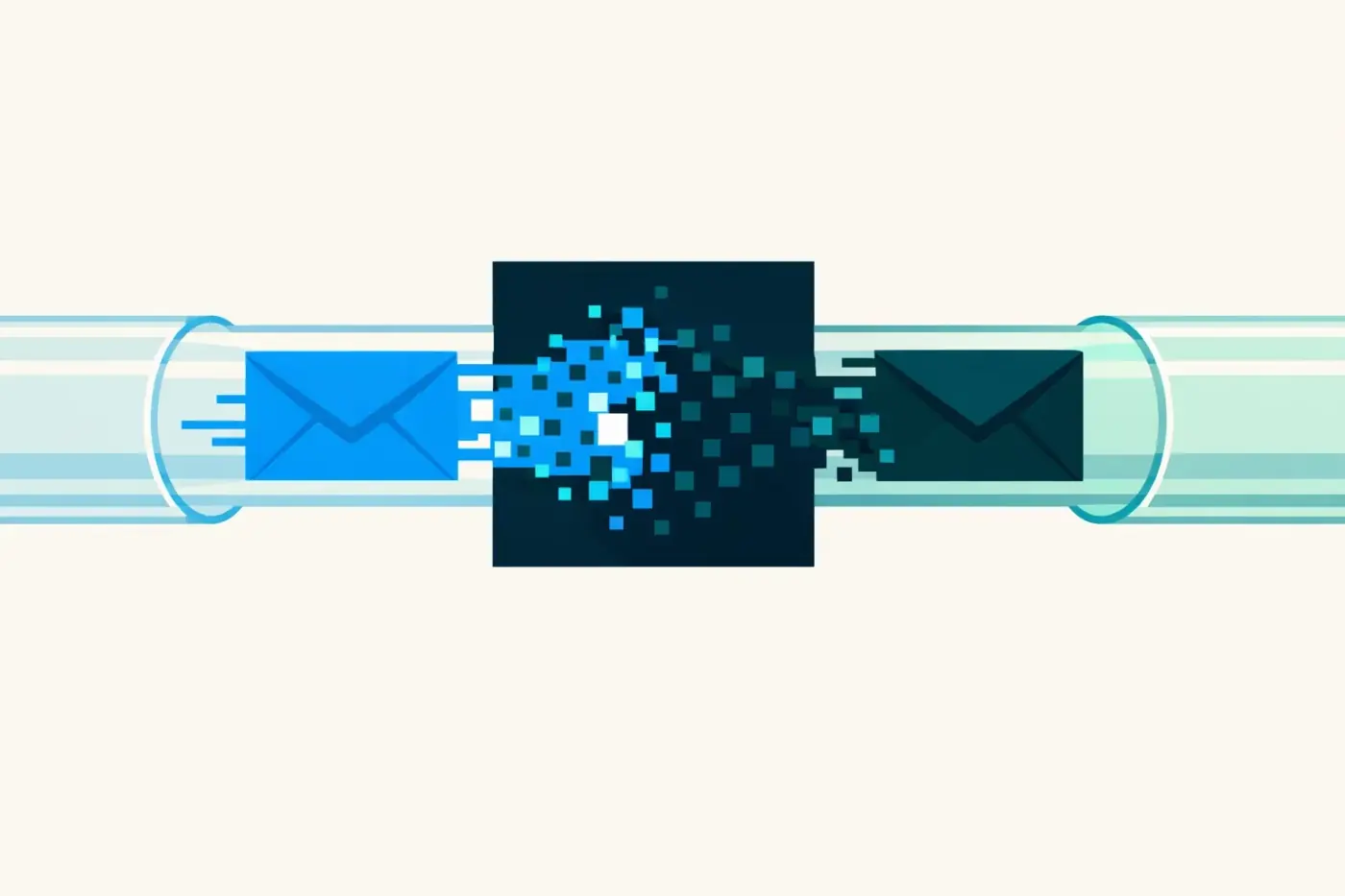 Illustration of a digital email losing tracking data through a filter, causing GA4 direct traffic spikes.