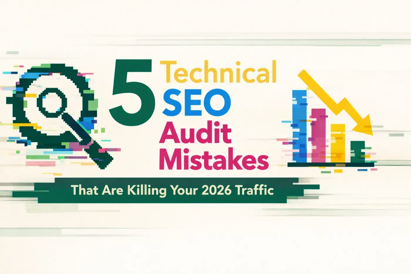 Abstract illustration representing common technical SEO audit mistakes that hurt 2026 traffic