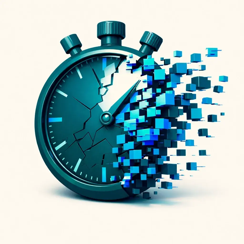 Glitching stopwatch illustrating how slow site speed destroys user trust and enterprise website performance.