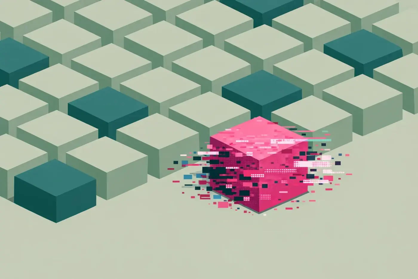 A broken geometric grid representing technical debt and site integrity issues found in an SEO technical audit.