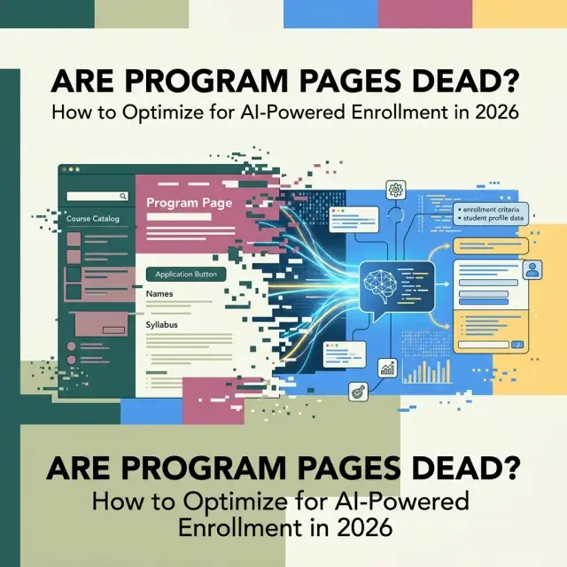 Abstract illustration representing whether traditional program pages are becoming obsolete for AI-powered enrollment