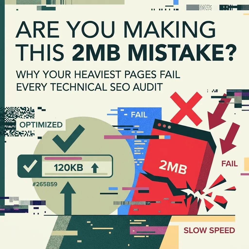 Abstract illustration representing the 2MB page weight mistake that fails technical SEO audits