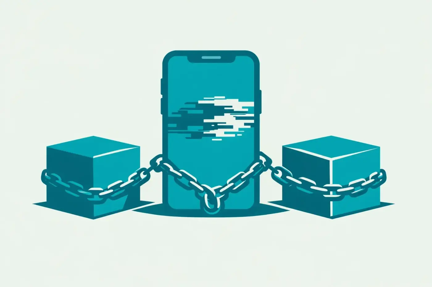 Smartphone icon weighed down by heavy scripts to visualize the impact of page weight on mobile SEO.