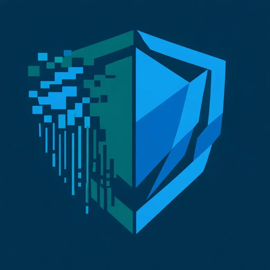 A modern geometric shield with data stream lines symbolizing a protective marketing ROI and attribution model.