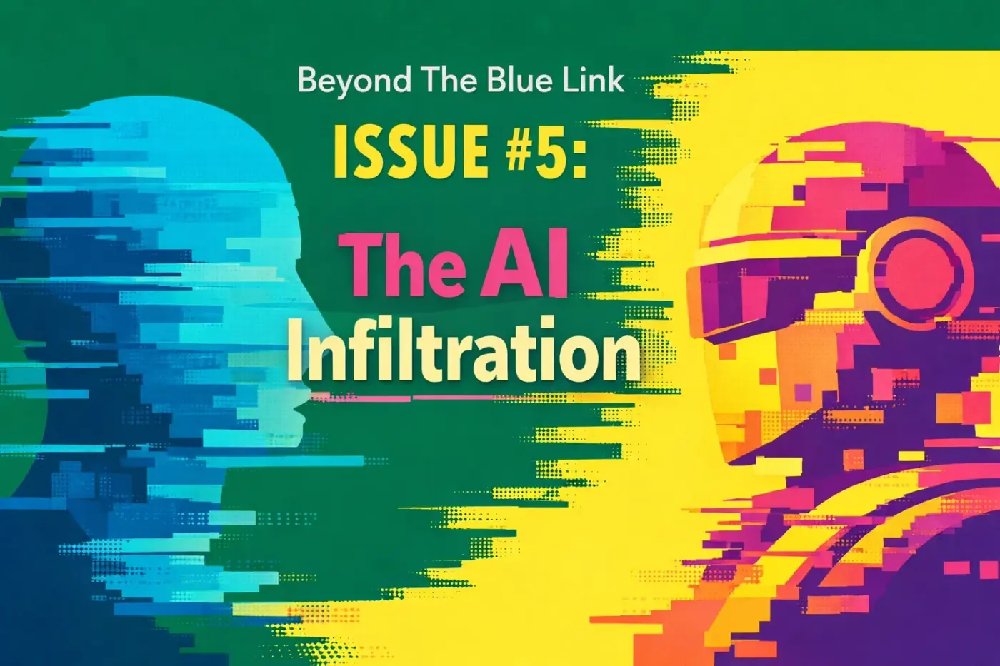 Abstract illustration representing AI infiltrating and reshaping organic search traffic patterns