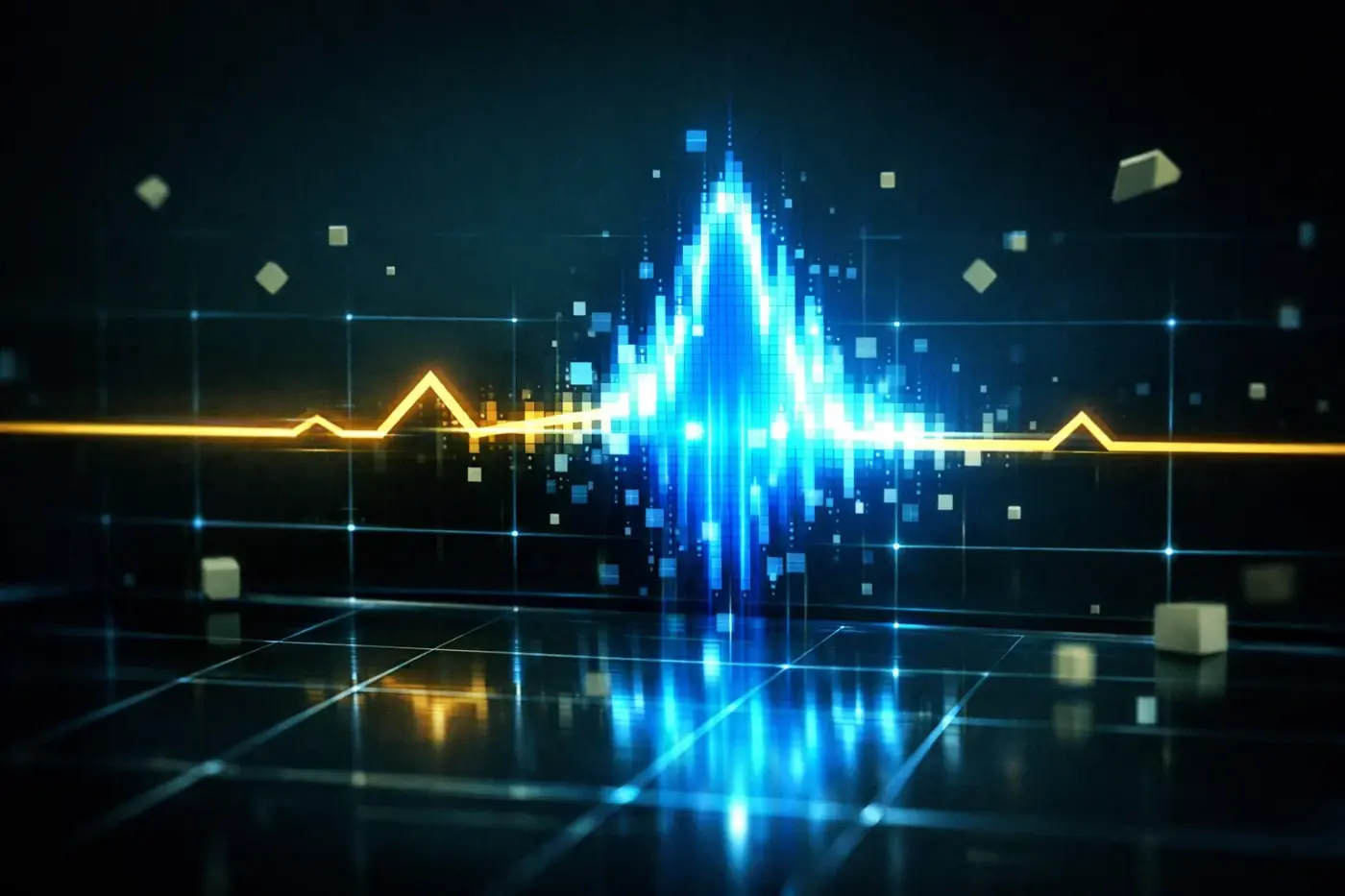 Modern analytics dashboard displaying a glowing pulse representing human-readable data and AI-driven conversions.