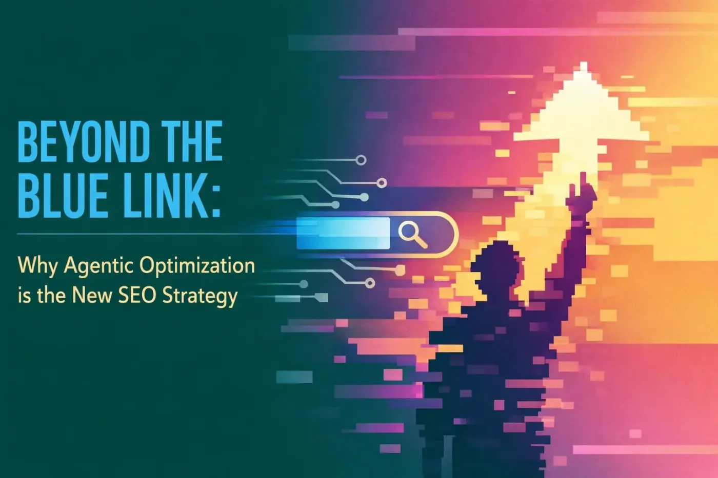 Abstract illustration representing agentic optimization as the new SEO strategy beyond ranking links