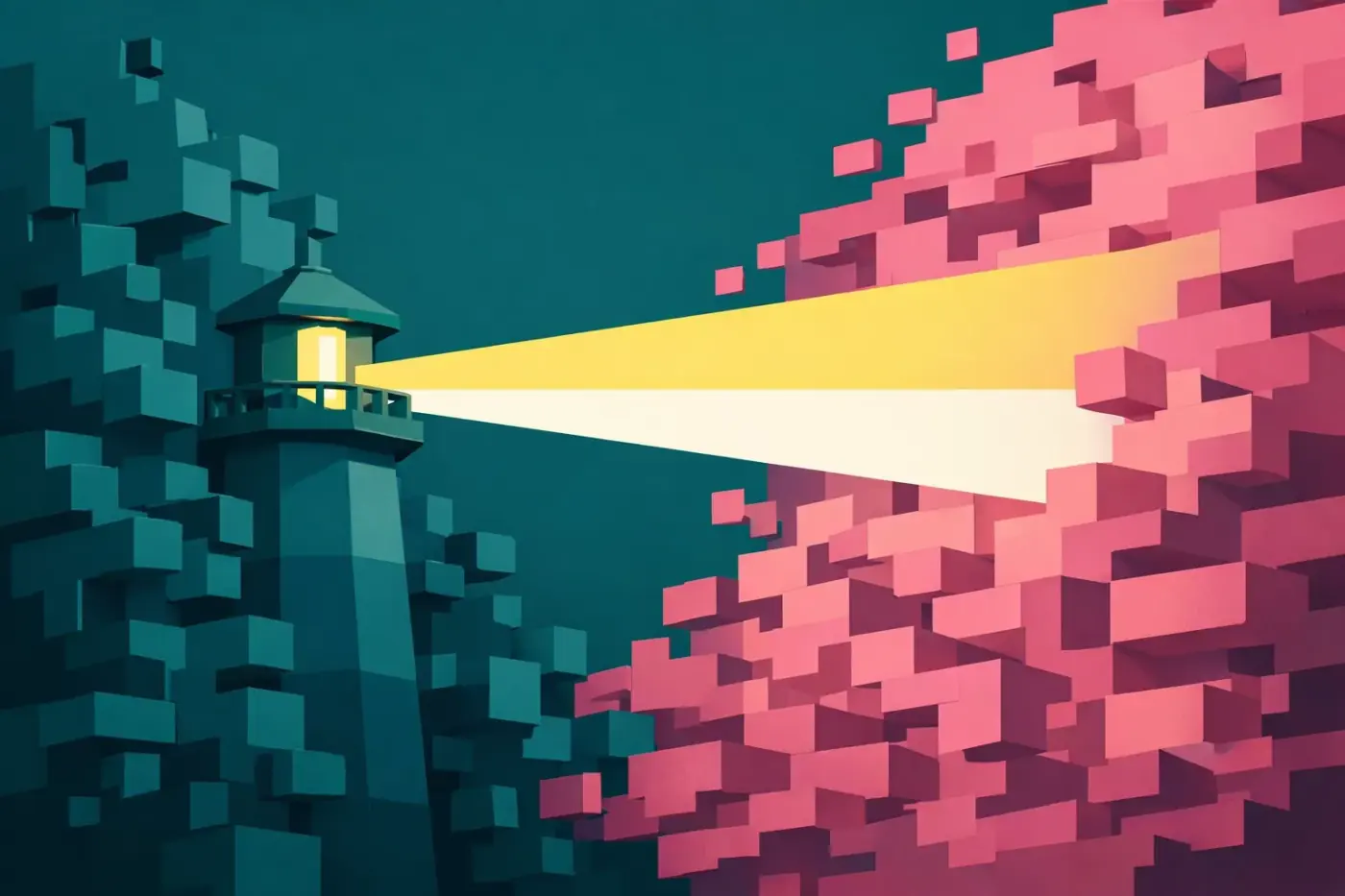 Lighthouse beam cutting through data fog to provide marketing clarity and analytics visibility.