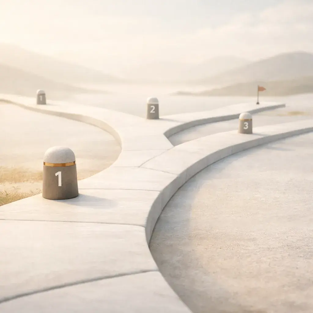Winding customer journey path with multiple decision points for B2B conversions