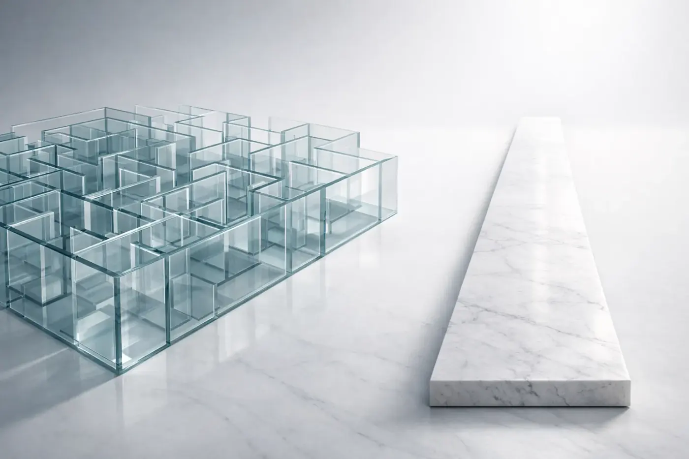 Complex maze versus simple straight path illustrating CRO complexity for B2B sites