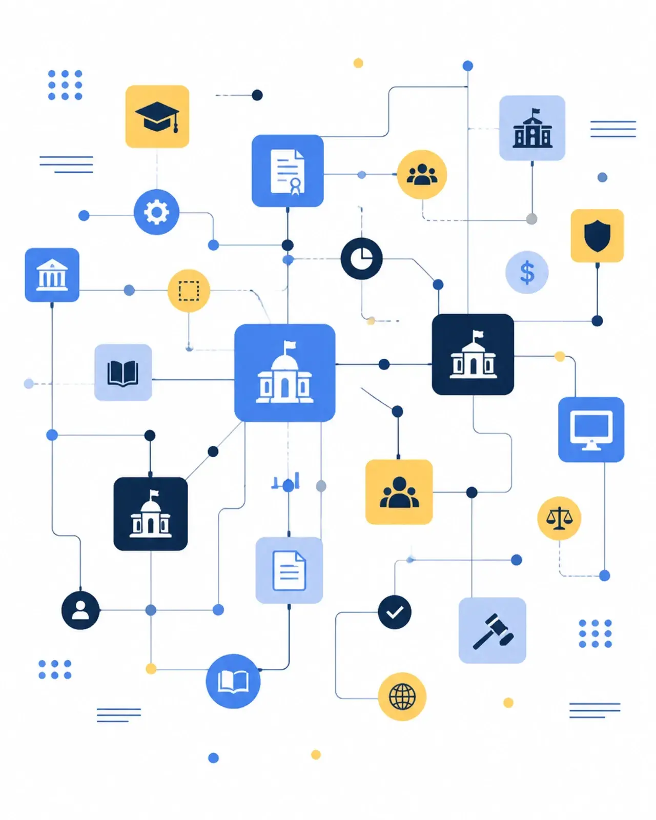 Abstract network of interconnected subdomains representing the complexity of Higher Ed and Government web ecosystems.