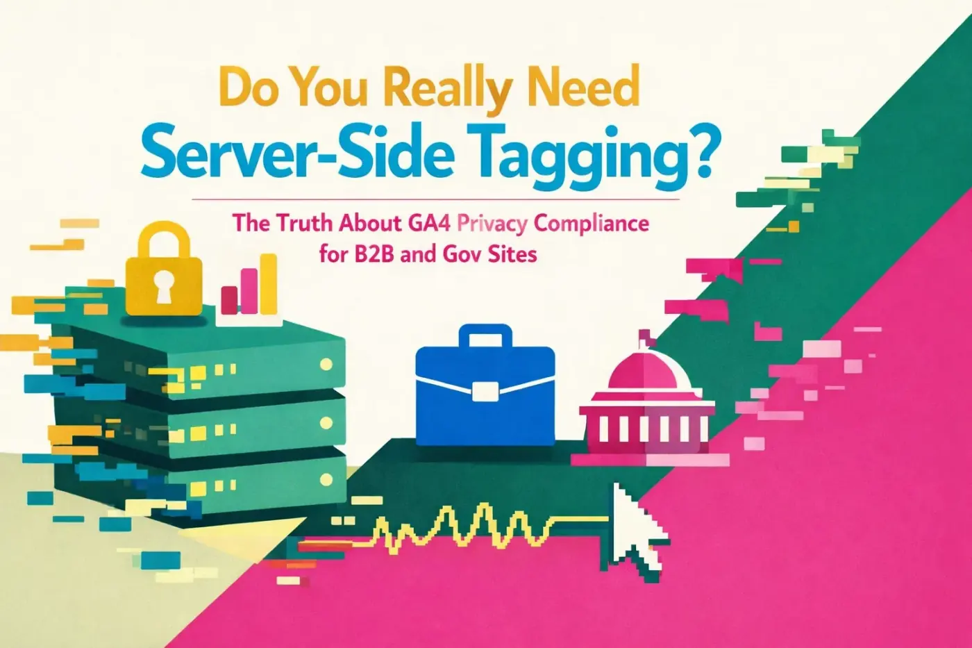 Abstract illustration representing server-side tagging and GA4 privacy compliance for B2B and government sites