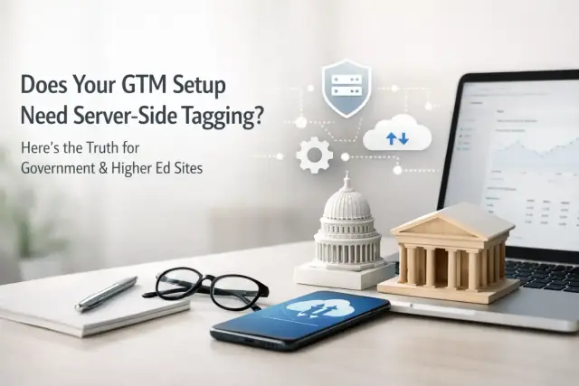 Abstract illustration representing whether a GTM setup needs server-side tagging for government and higher ed sites
