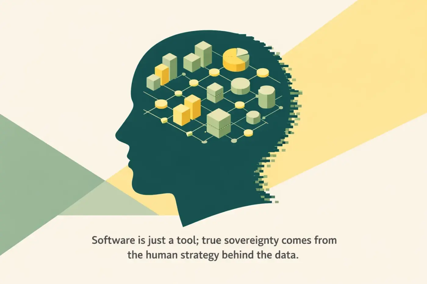 Minimalist silhouette of a head with a data grid representing the intersection of SEO strategy and technology.