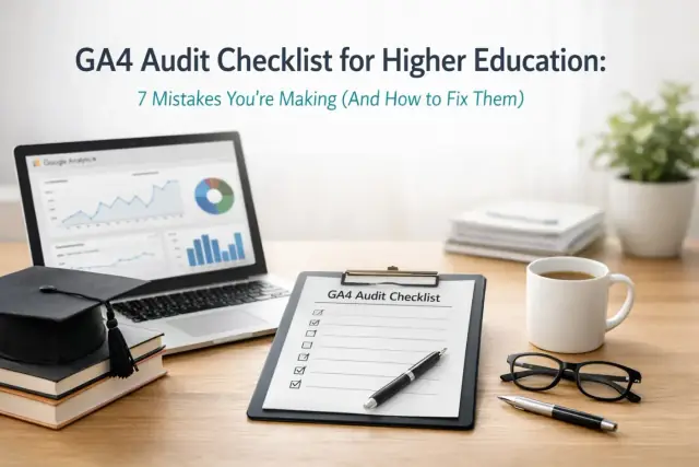 Abstract illustration representing a GA4 audit checklist for higher education institutions