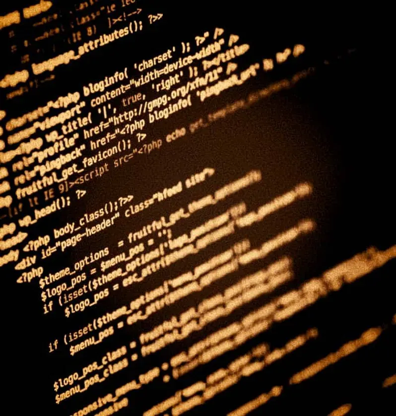 An abstract, minimalist visualization using blocks of teal and sage. Pixelated glitch effects show data 