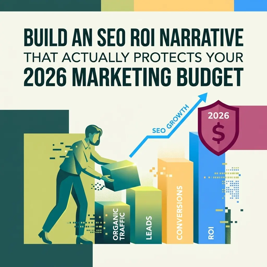 Abstract illustration representing building an SEO ROI narrative to protect marketing budgets