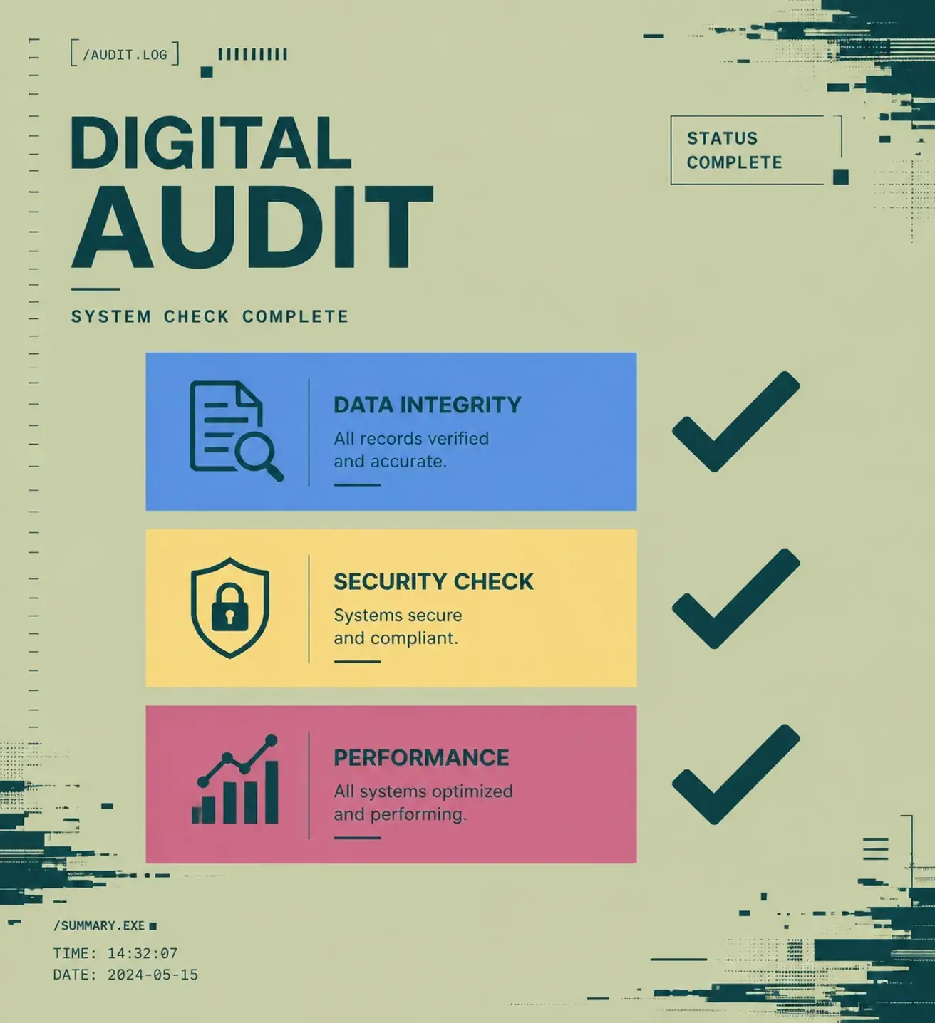 Minimalist checklist for a brand machine-readability audit and technical entity verification.