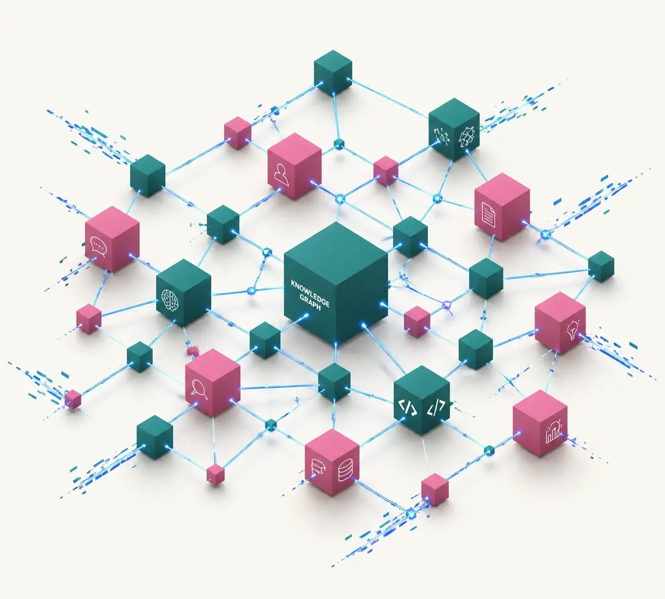 A digital knowledge graph with connected nodes representing brand data entities and semantic architecture.