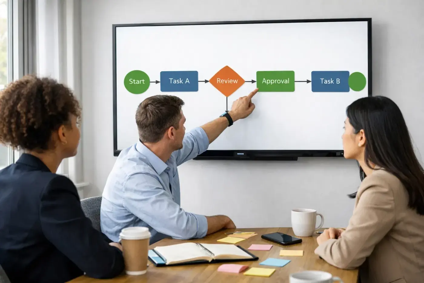 team-business-attire-reviewing-workflow-diagram