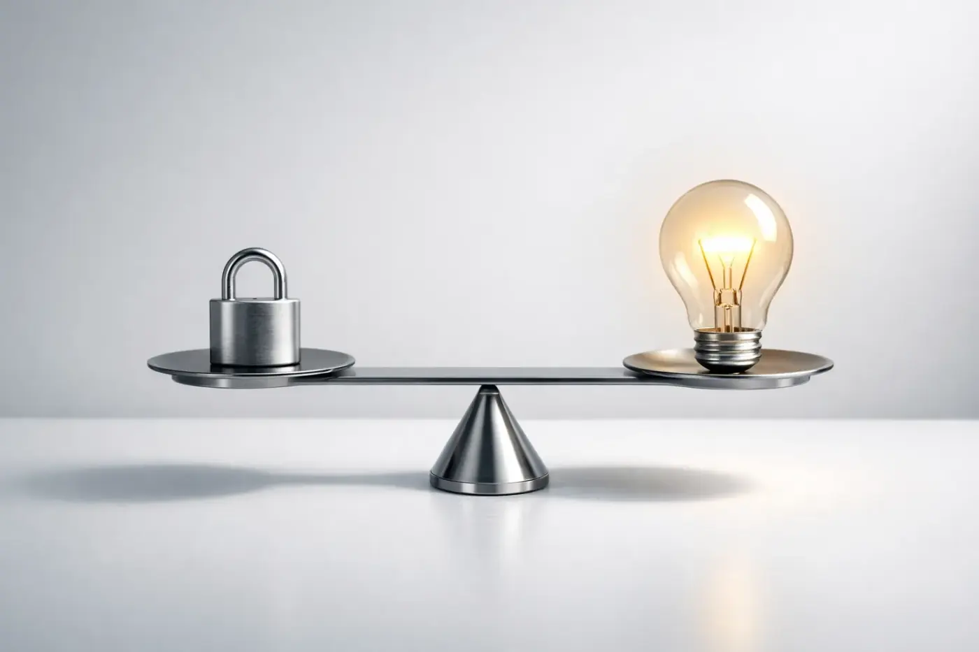 Balance scale showing privacy security and data insights in equilibrium