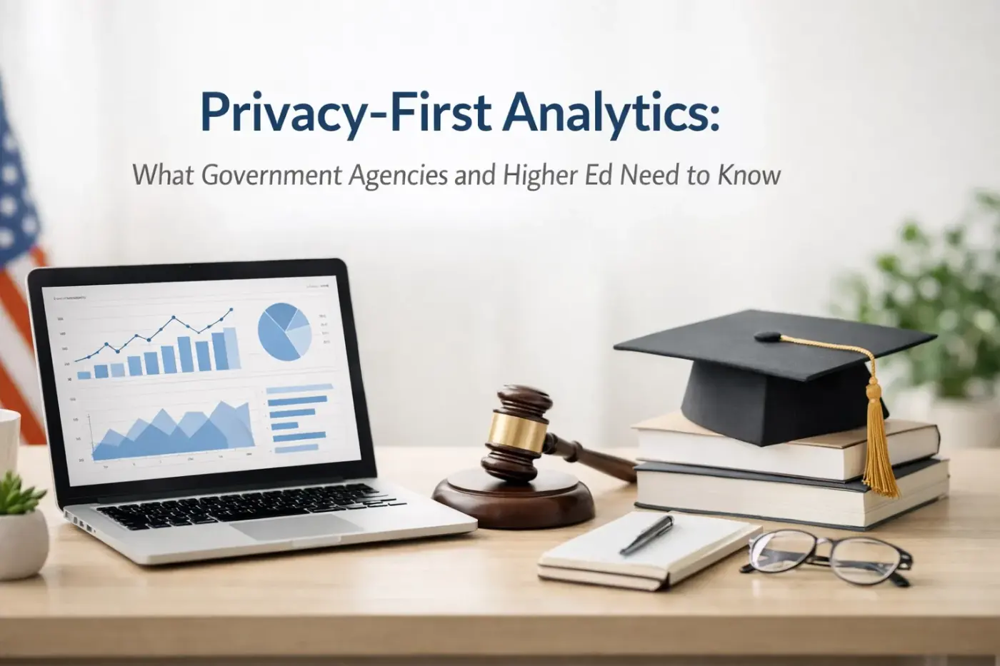 Abstract illustration representing privacy-first analytics for government agencies and higher education