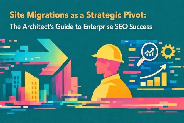 Abstract illustration representing site migrations approached as a strategic pivot for enterprise SEO