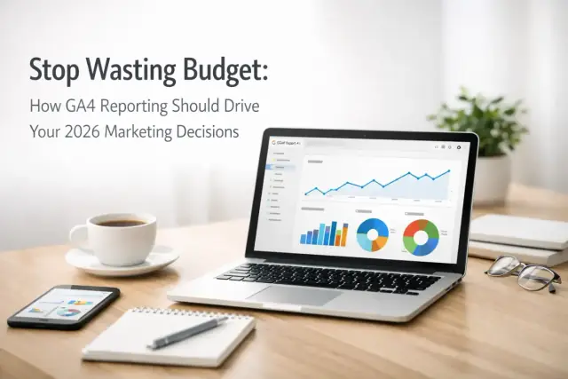 Abstract illustration representing GA4 reporting driving 2026 marketing budget decisions instead of guesswork