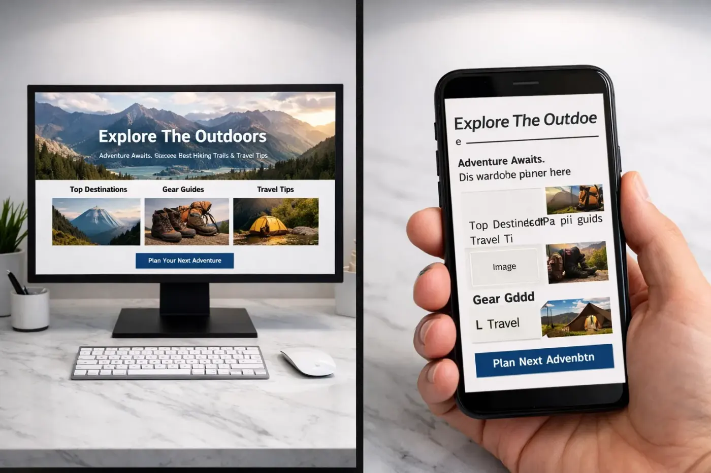 Mobile-first indexing comparison showing desktop versus mobile website responsiveness