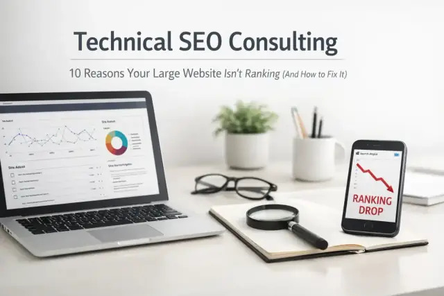 Abstract illustration representing why a large website isn't ranking and how technical SEO consulting fixes it