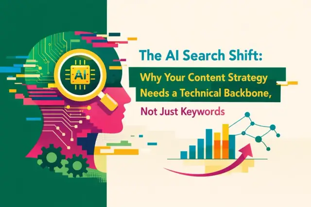 Abstract illustration representing a technical backbone supporting content strategy in the AI search shift