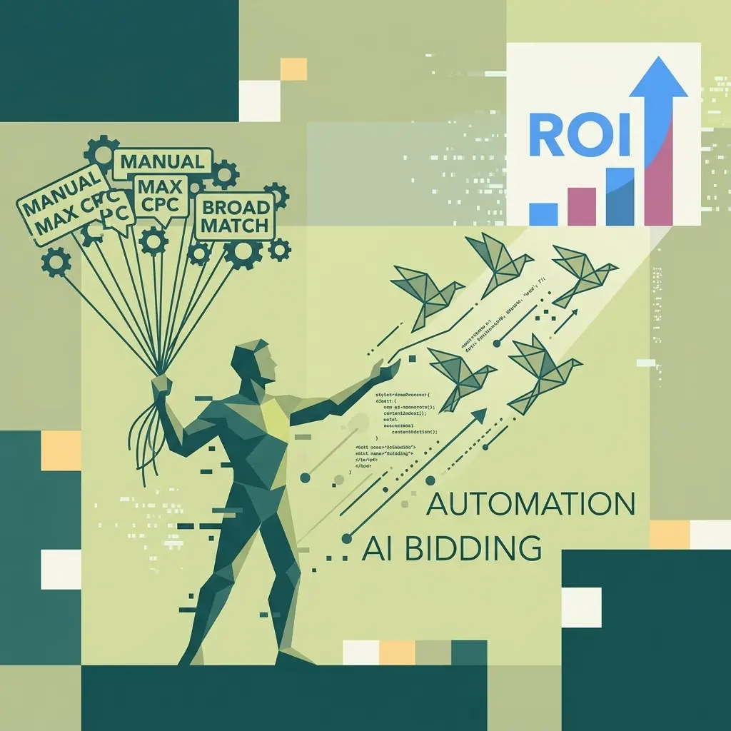 Abstract illustration representing letting go of manual control in Google Ads for better ROI