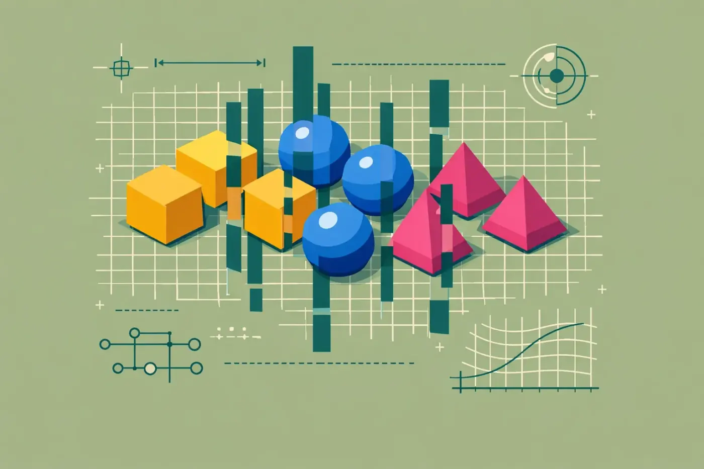 A geometric blueprint of marketing assets, illustrating strategic asset management for Google Ads campaigns.