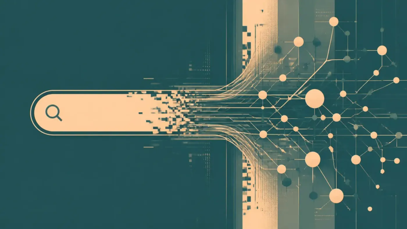 Abstract illustration representing Google's agentic search box replacing traditional autocomplete
