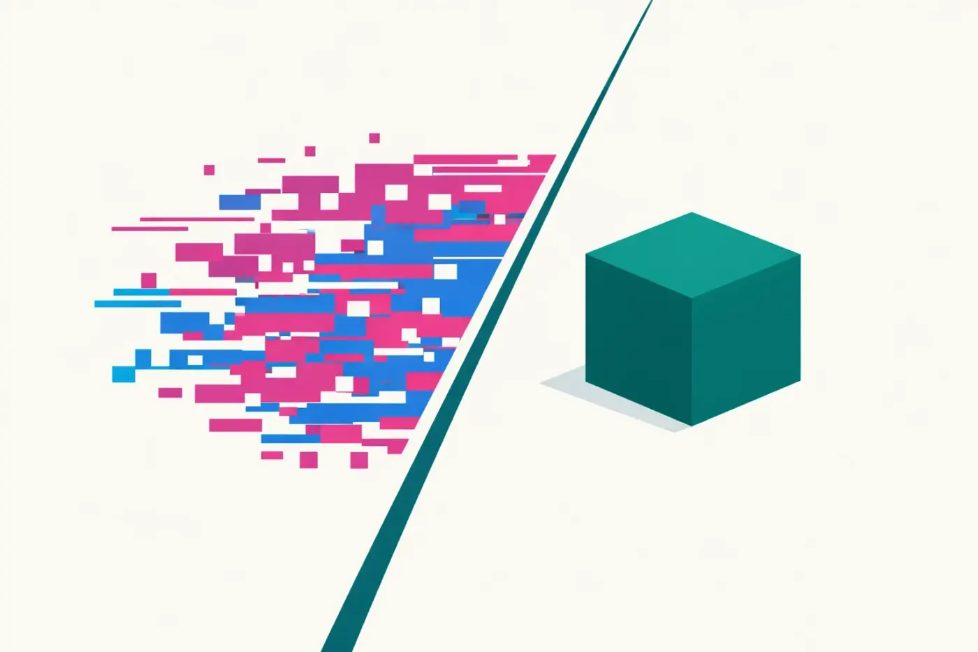 Minimalist graphic showing disorganized data transitioning into a clear, strategic SEO reporting insight.
