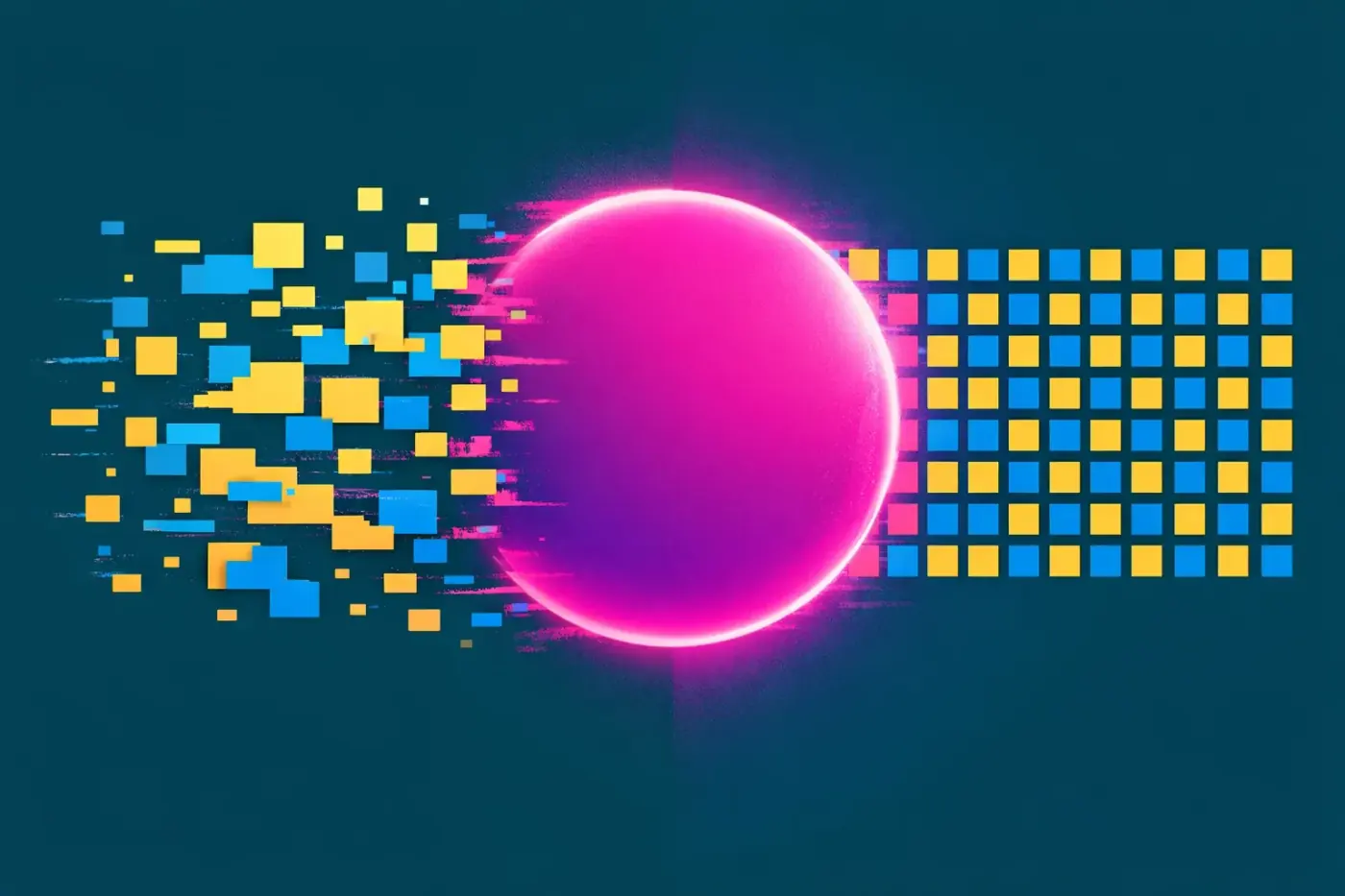 A glowing orb filtering raw data into organized signals to illustrate server-side tagging and data sovereignty.