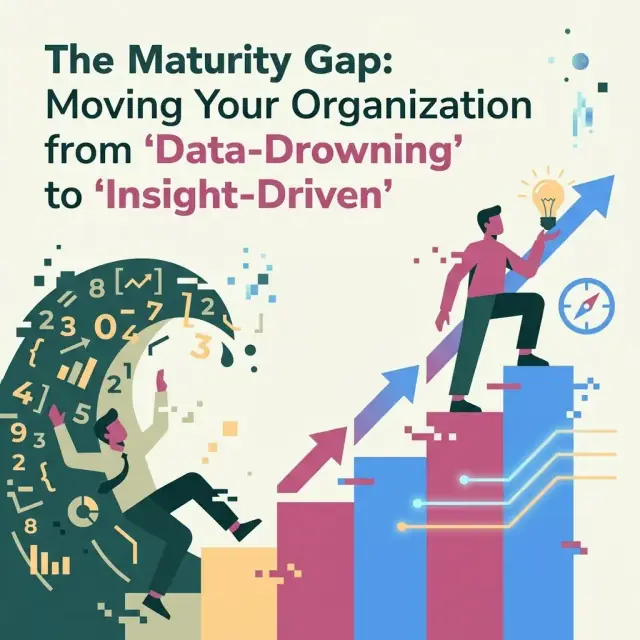 Abstract illustration representing an organization's maturity gap moving from data-drowning to insight-driven