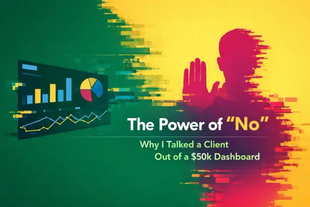Abstract illustration representing talking a client out of an unnecessary $50k dashboard
