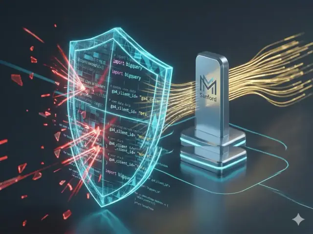 Abstract illustration representing server-side tracking as a shield protecting marketing attribution ROI