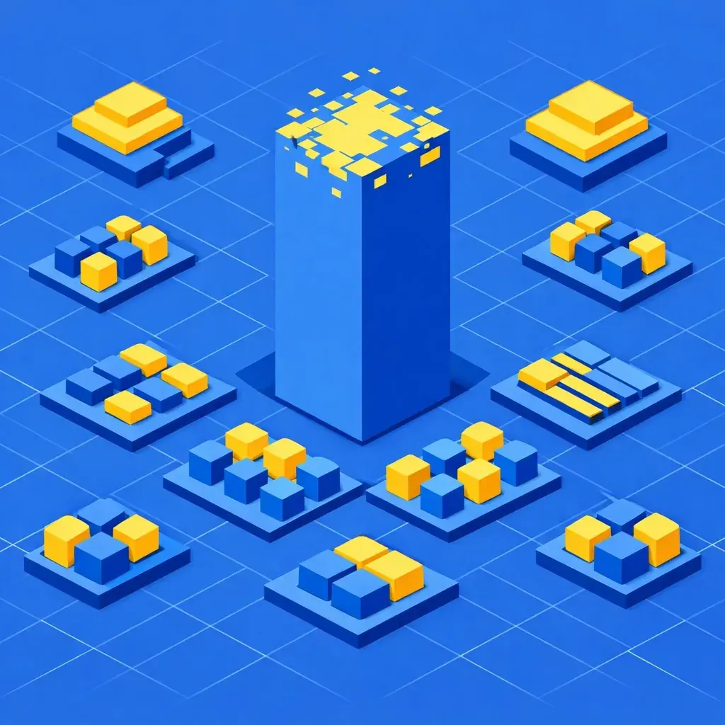 Modern information architecture showing a pillar page and topic clusters for SEO optimization.