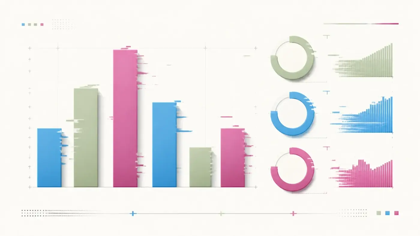 A minimalist dashboard visualization showing performance benchmarks with clean charts and progress indicators in brand colors.