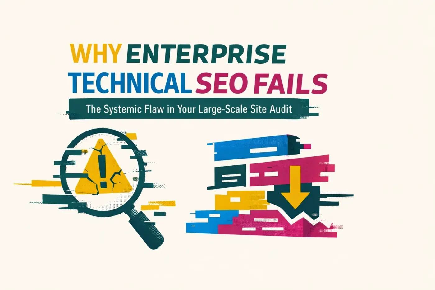 Abstract illustration representing the systemic flaw causing large-scale enterprise technical SEO audits to fail