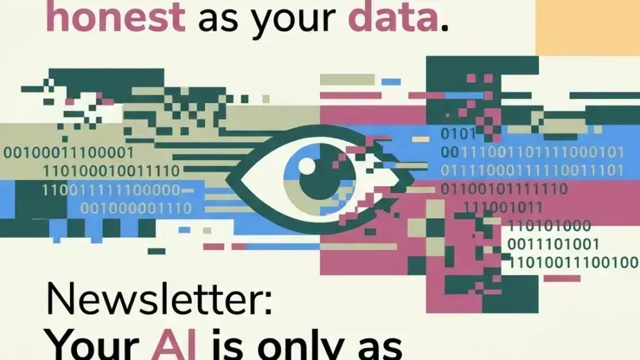 A modern, tech-forward illustration of a human eye integrated with digital binary patterns in brand colors #579AEF and #265B59. It represents the concept of data integrity and the