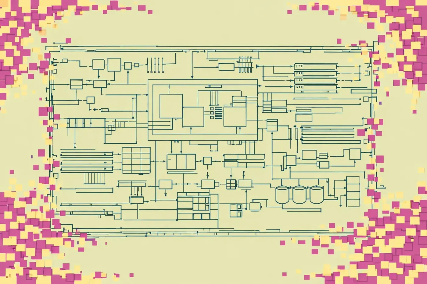 Technical blueprint with glitch effects representing a resilient, privacy-first marketing data architecture.